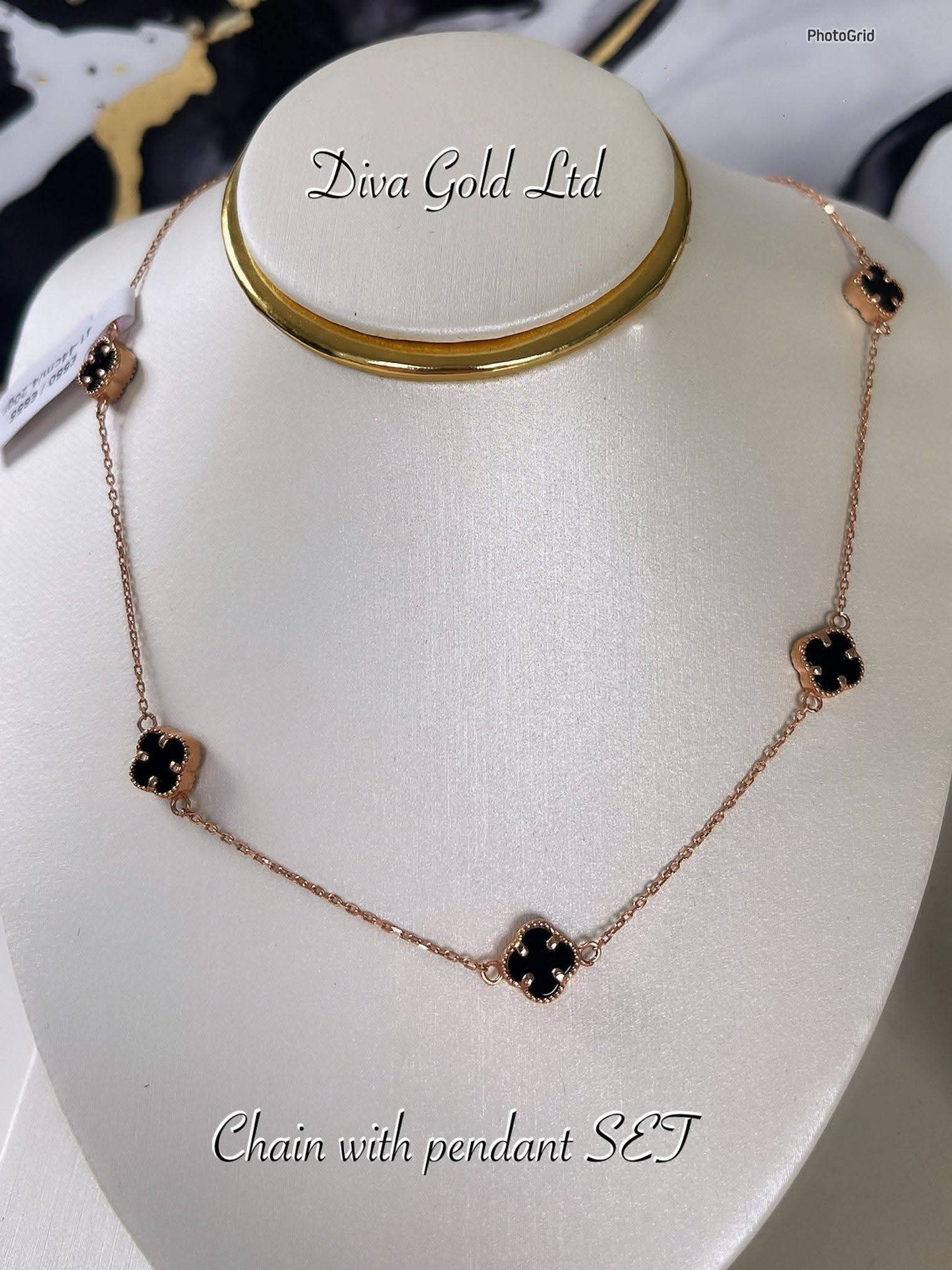 Gold Chain with red clovers pendant. 41-44cm