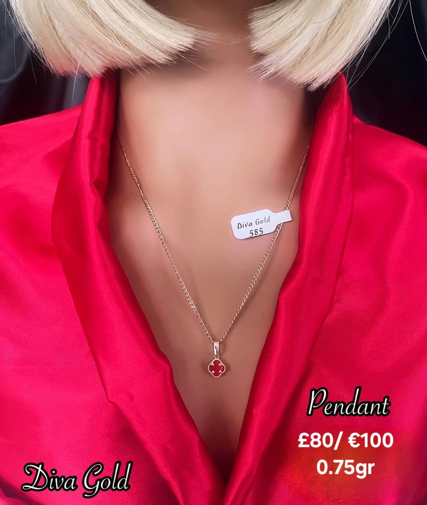 Gold 585 red Clover Pendant