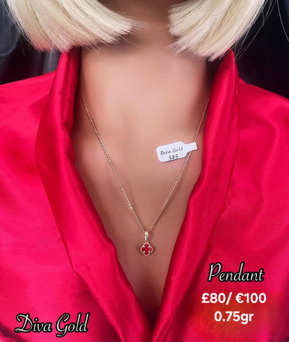 Gold 585 red Clover Pendant