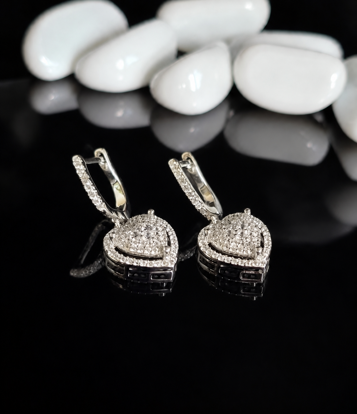 Sterling Silver Shining Heart Women Earrings