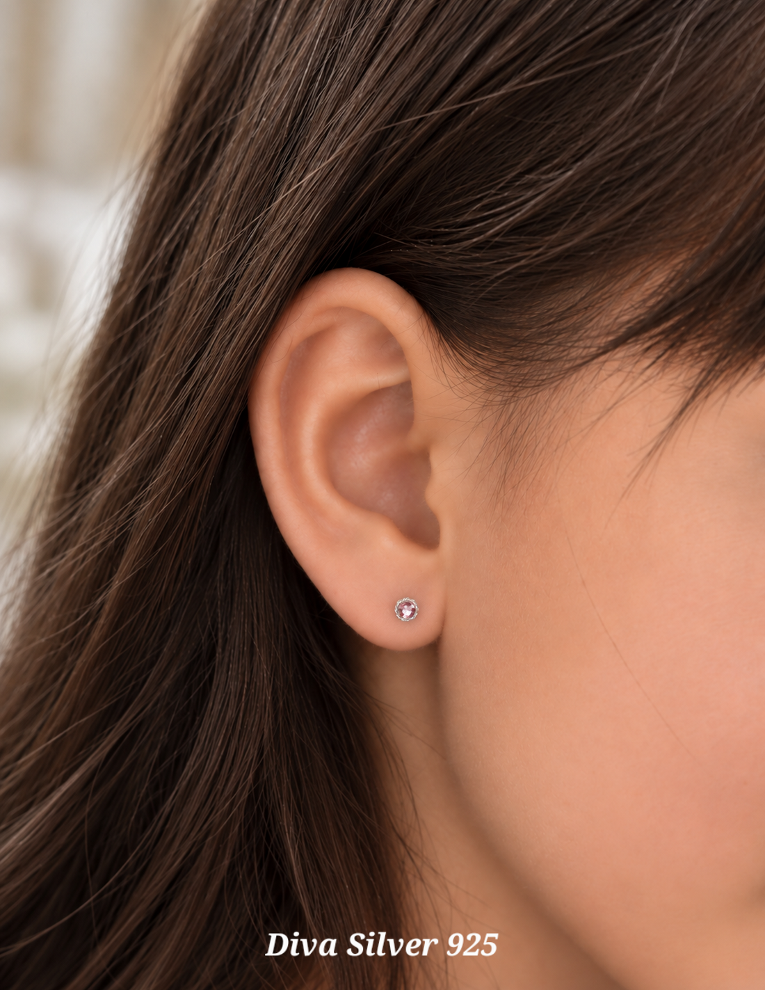 Sterling Silver Light Pink Stud Earrings For Kids
