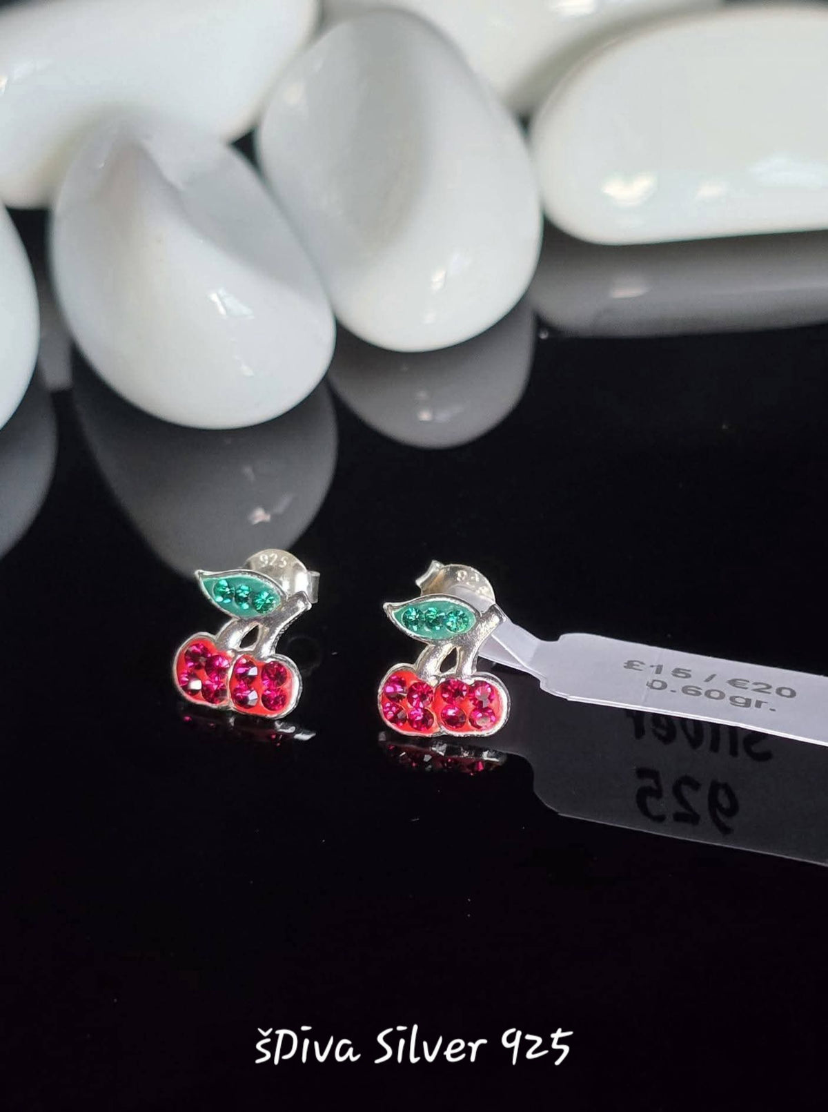 Sterling Silver Cherry Stud Earrings
