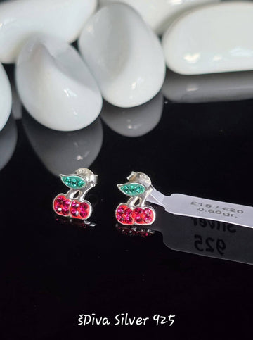 Sterling Silver Cherry Stud Earrings
