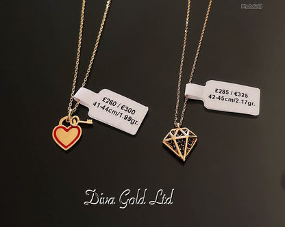 Gold Chain with heat & key pendants. 41-44cm