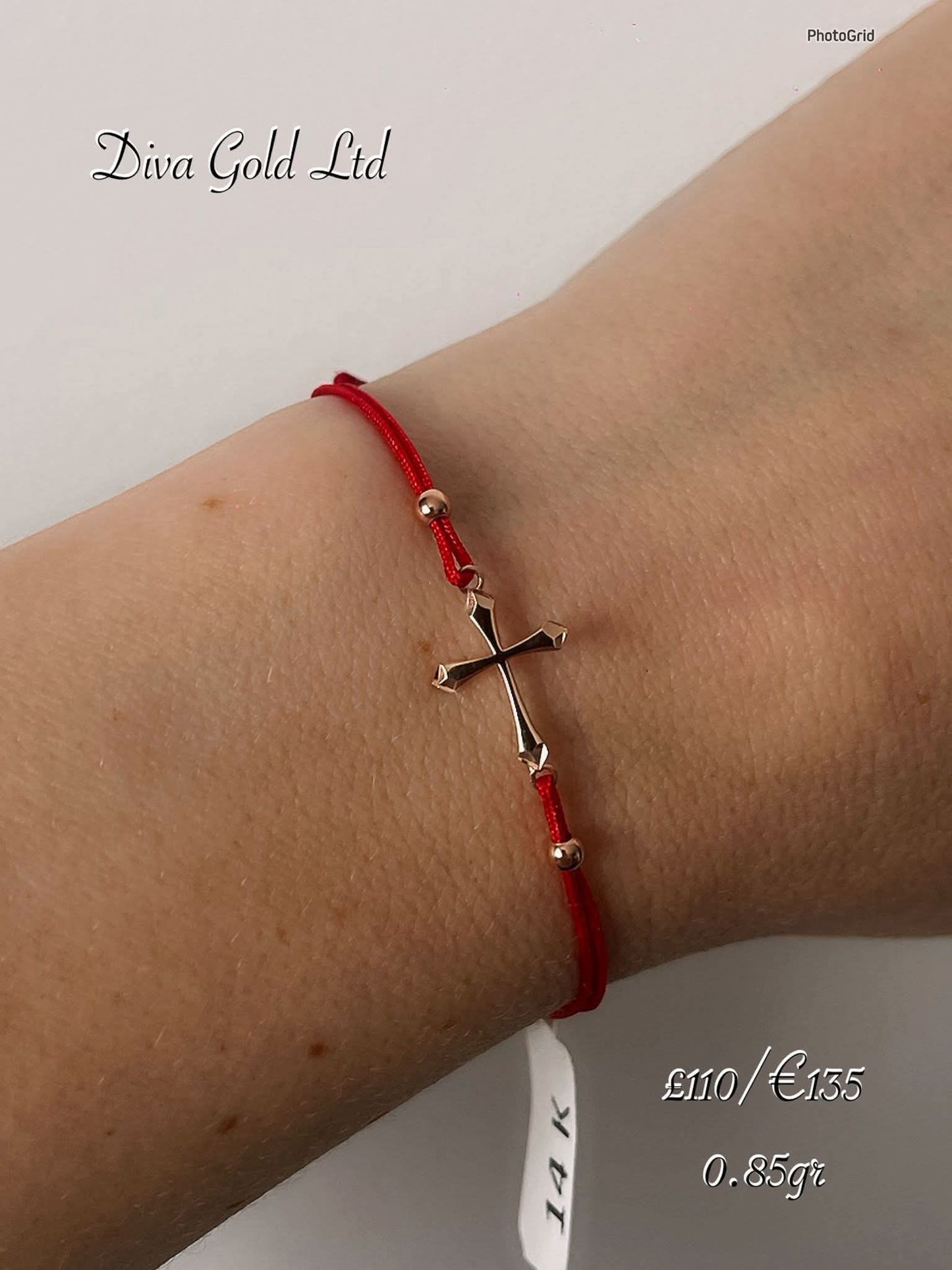 Red thread bracelet with 585 gold details. 0.85gram