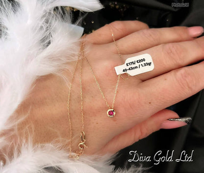 Gold Chain with pendant / pink zircon stone.  40-43cm