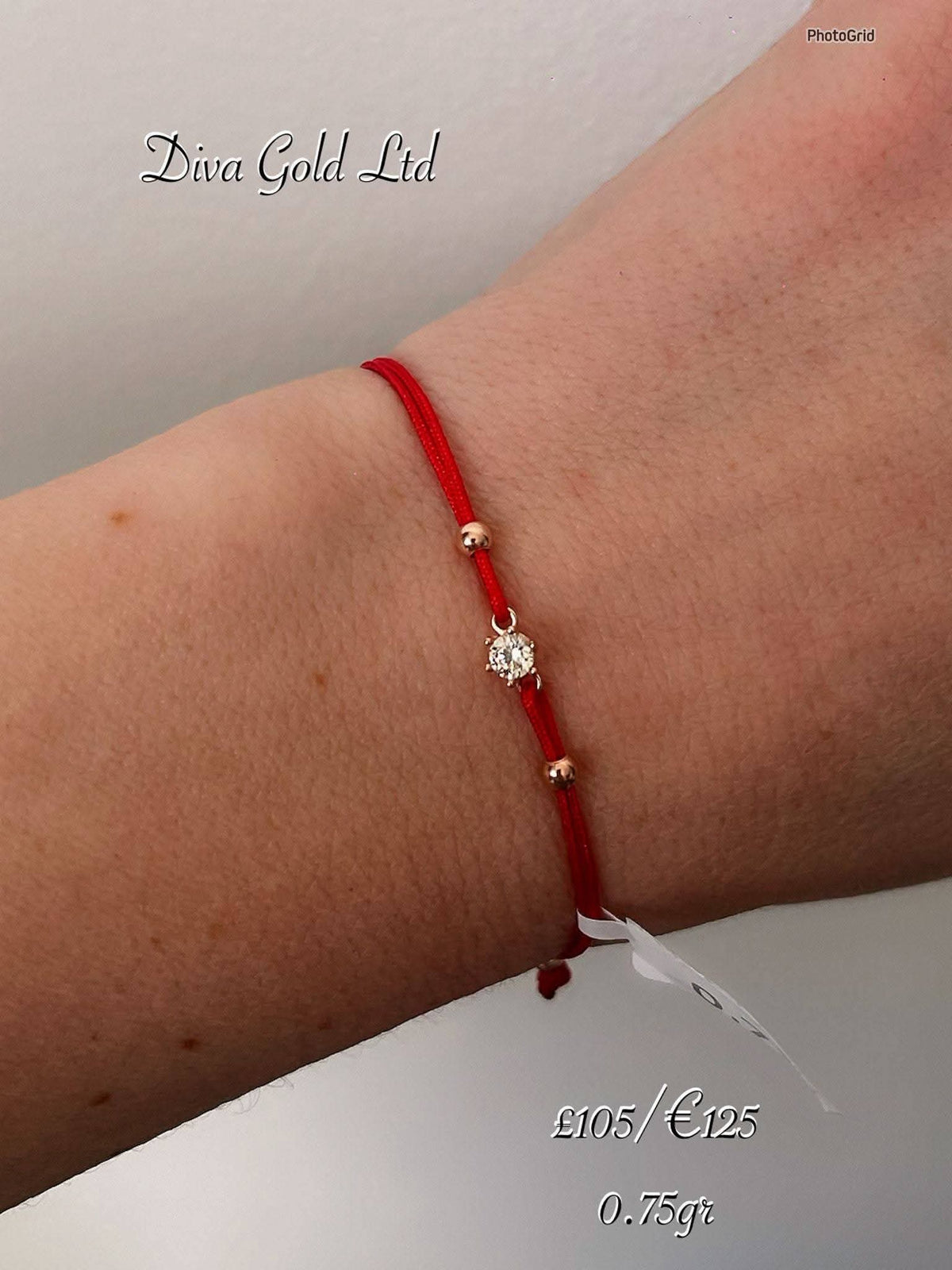 Red thread bracelet with 585 gold details. 0.75gram