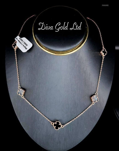 Gold Chain with red clovers pendant. 41-44cm