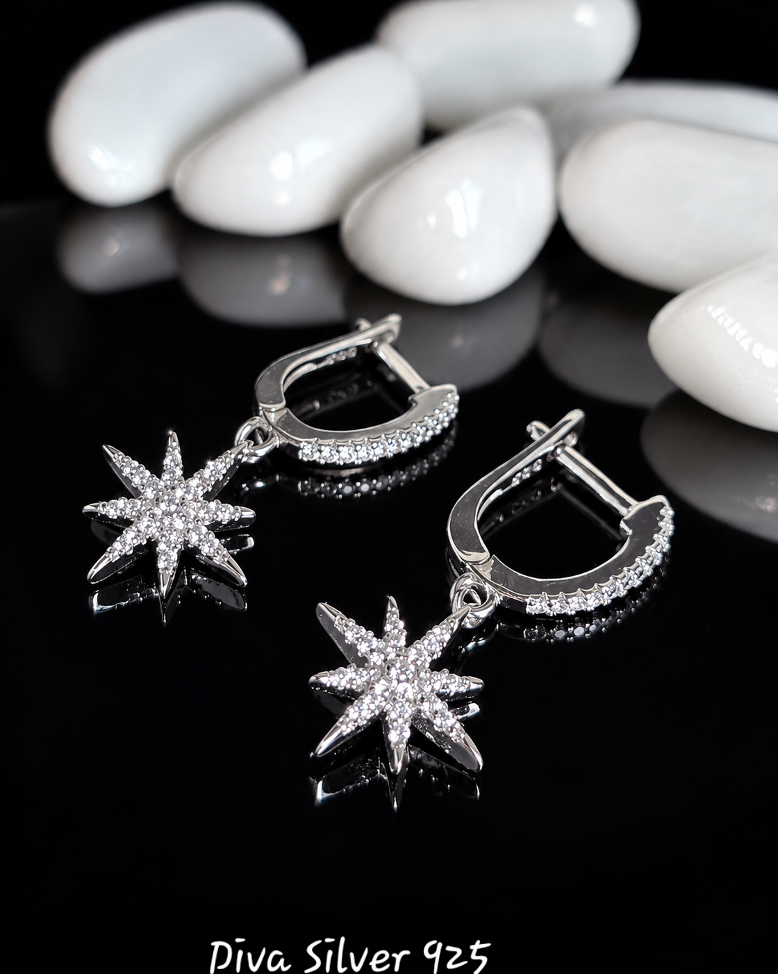 Sterling Silver Shining Star Women Earrings