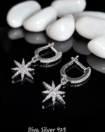 Sterling Silver Shining Star Women Earrings