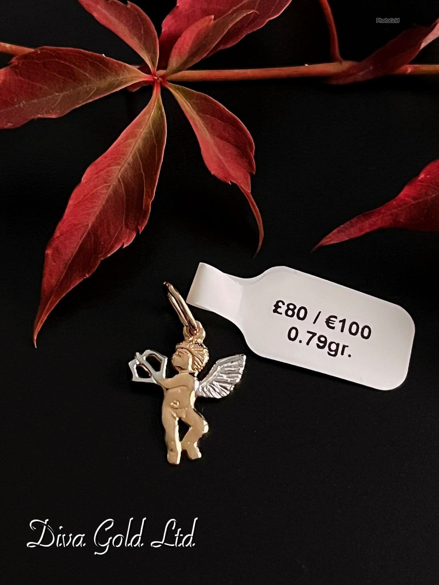 Gold 585 Angel Pendant with white gold details