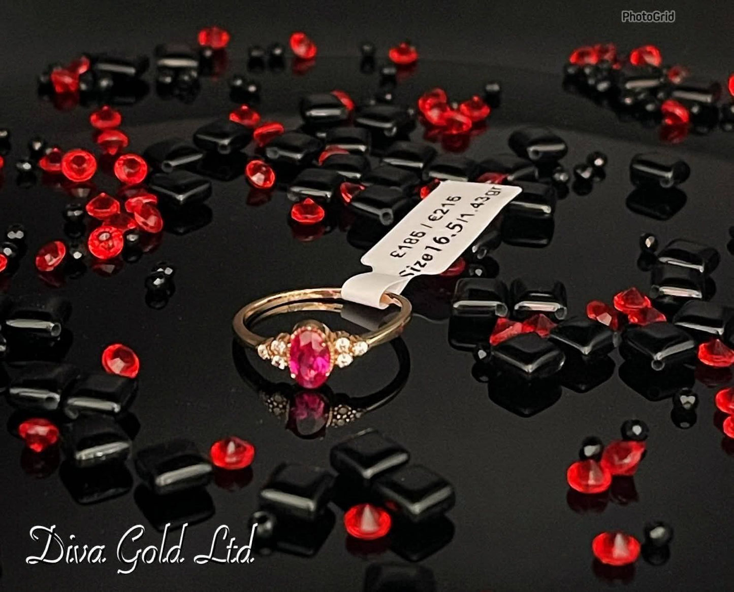 Gold women ring. Pink&white zircon stones.Size 16.5