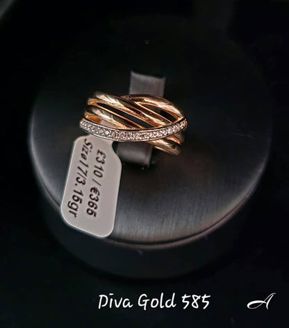 Gold ring with white zircon stones. Size 17