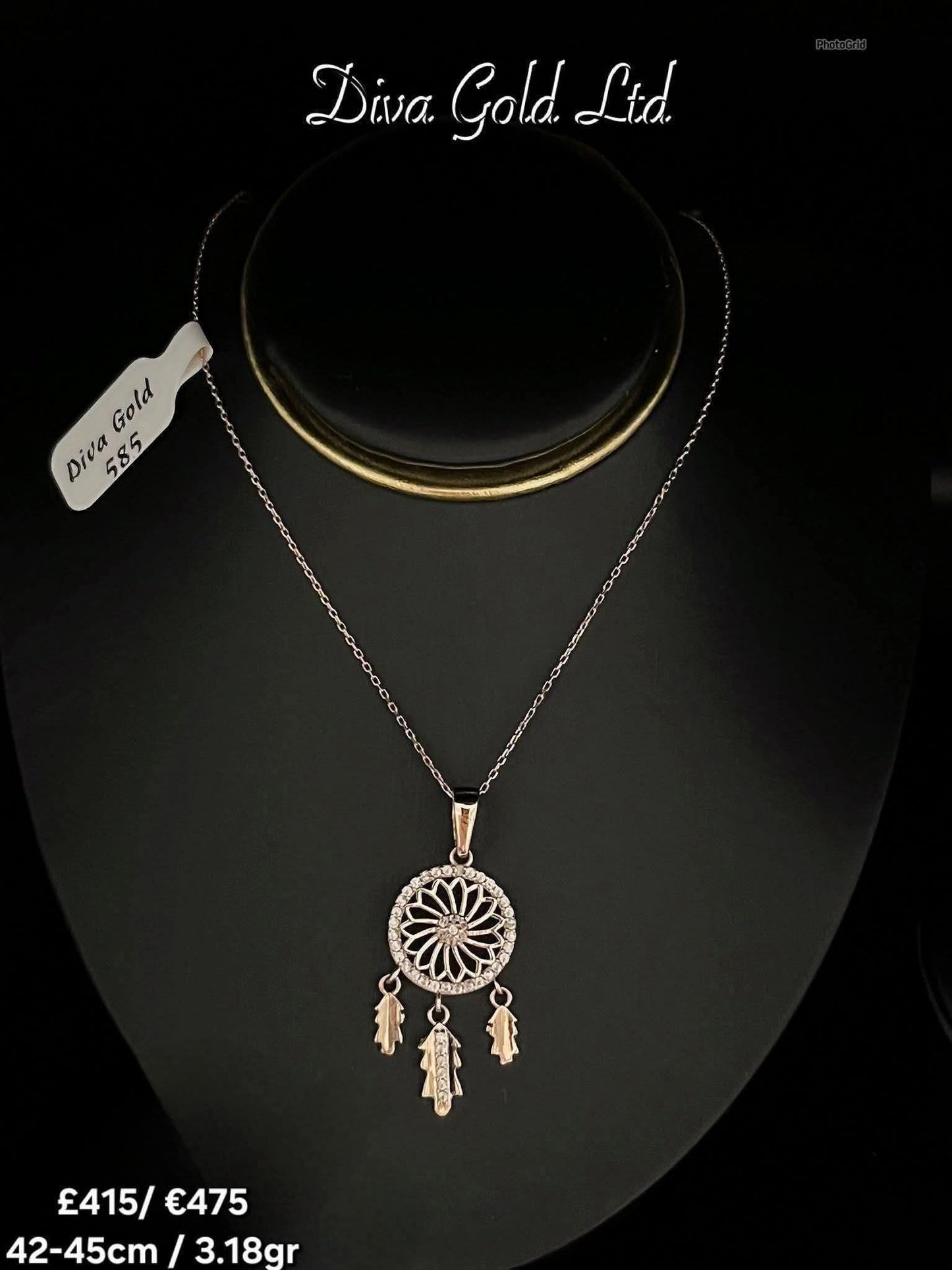 Gold Chain with dream catcher pendant. 42-45cm