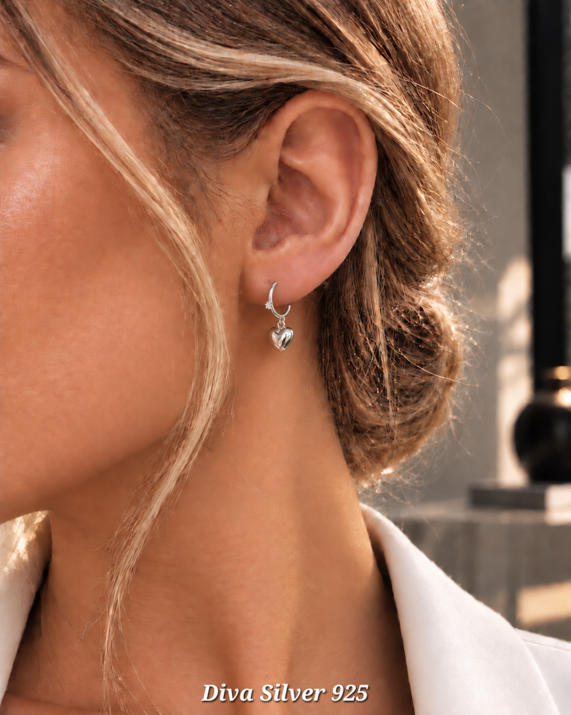 Sterling Silver Half Hoop Heart Women Stud Earrings