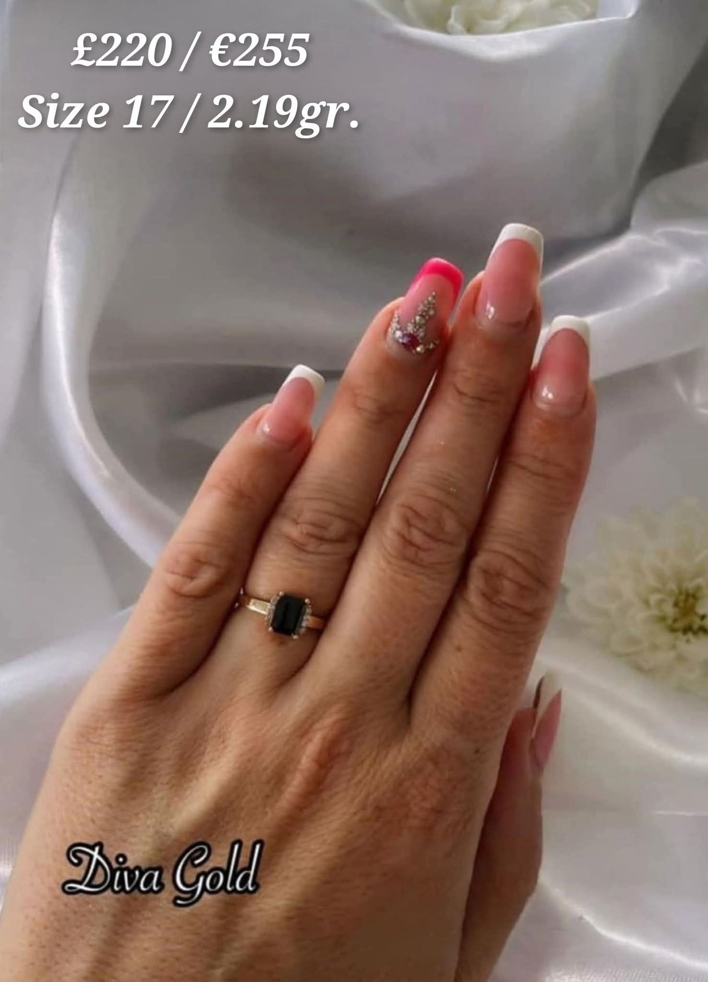 Gold ring with black zircon stones. Size 17