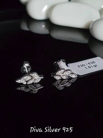 Sterling Silver Leaf Women Stud Earrings