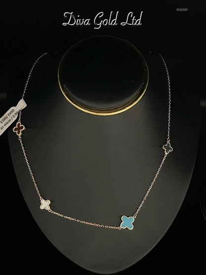 Gold Chain with clovers pendant. 41-44cm
