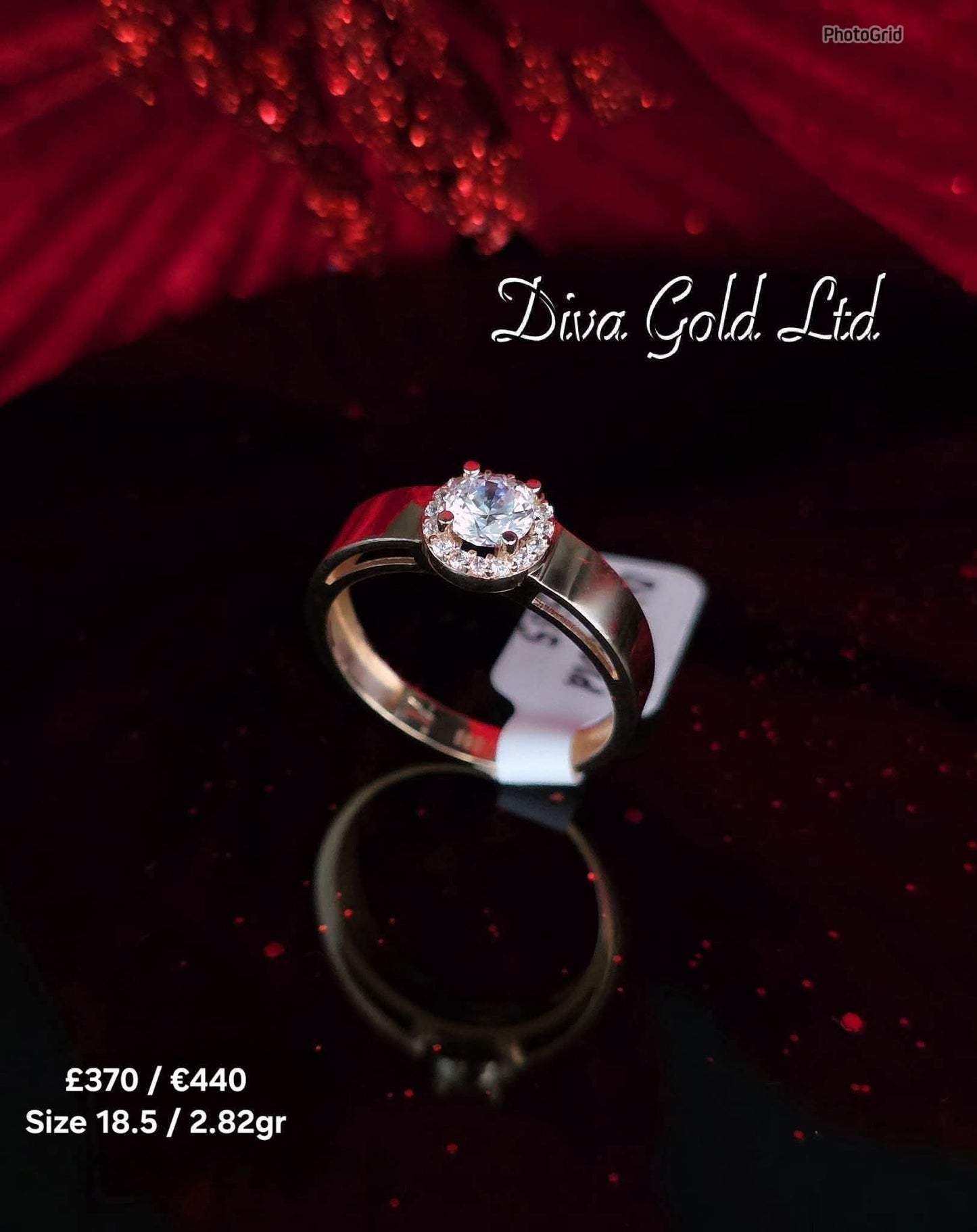 Gold women ring with white zircon stones. Size 18.5