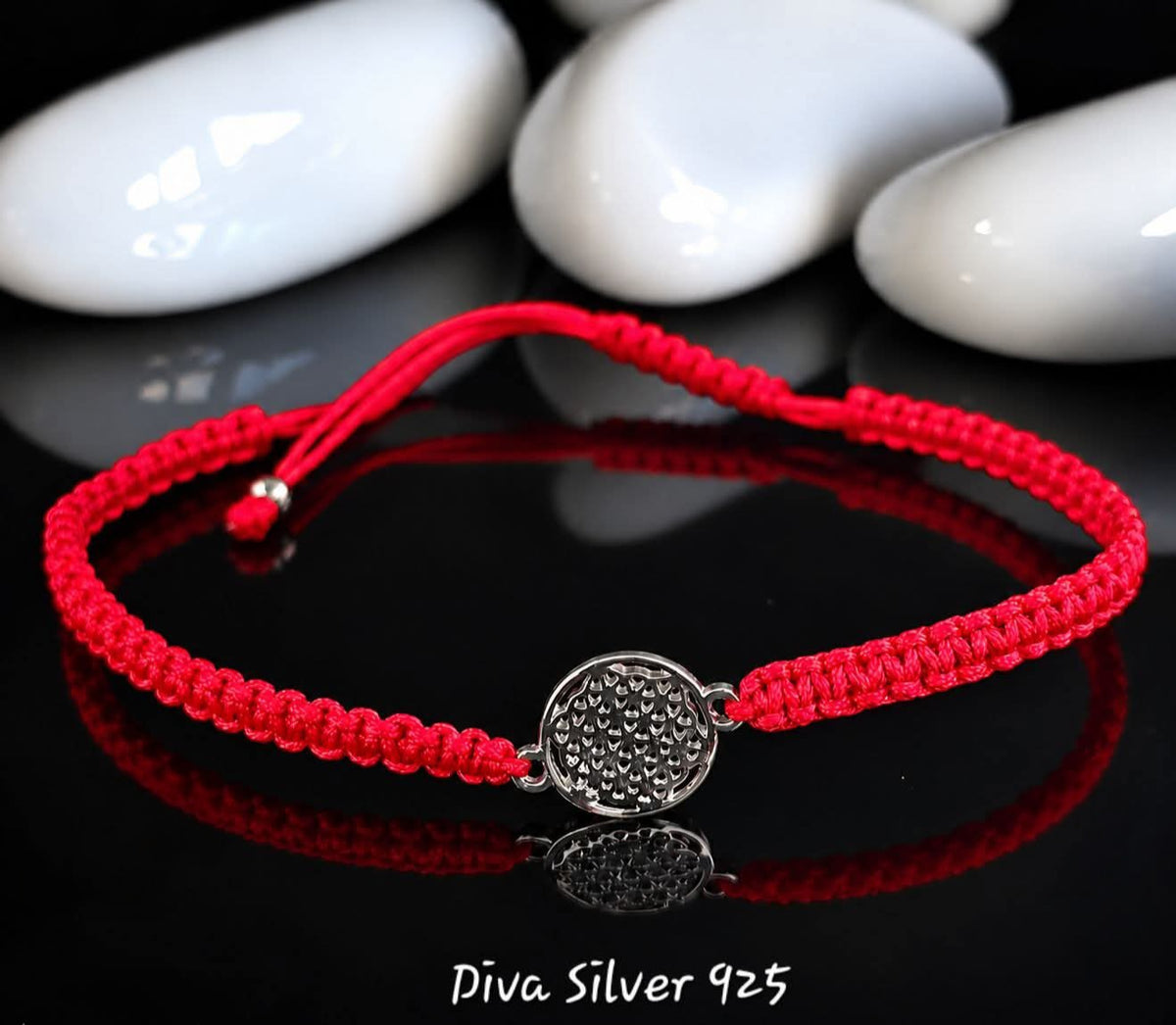 925 Sterling Round Red Thread Bracelet