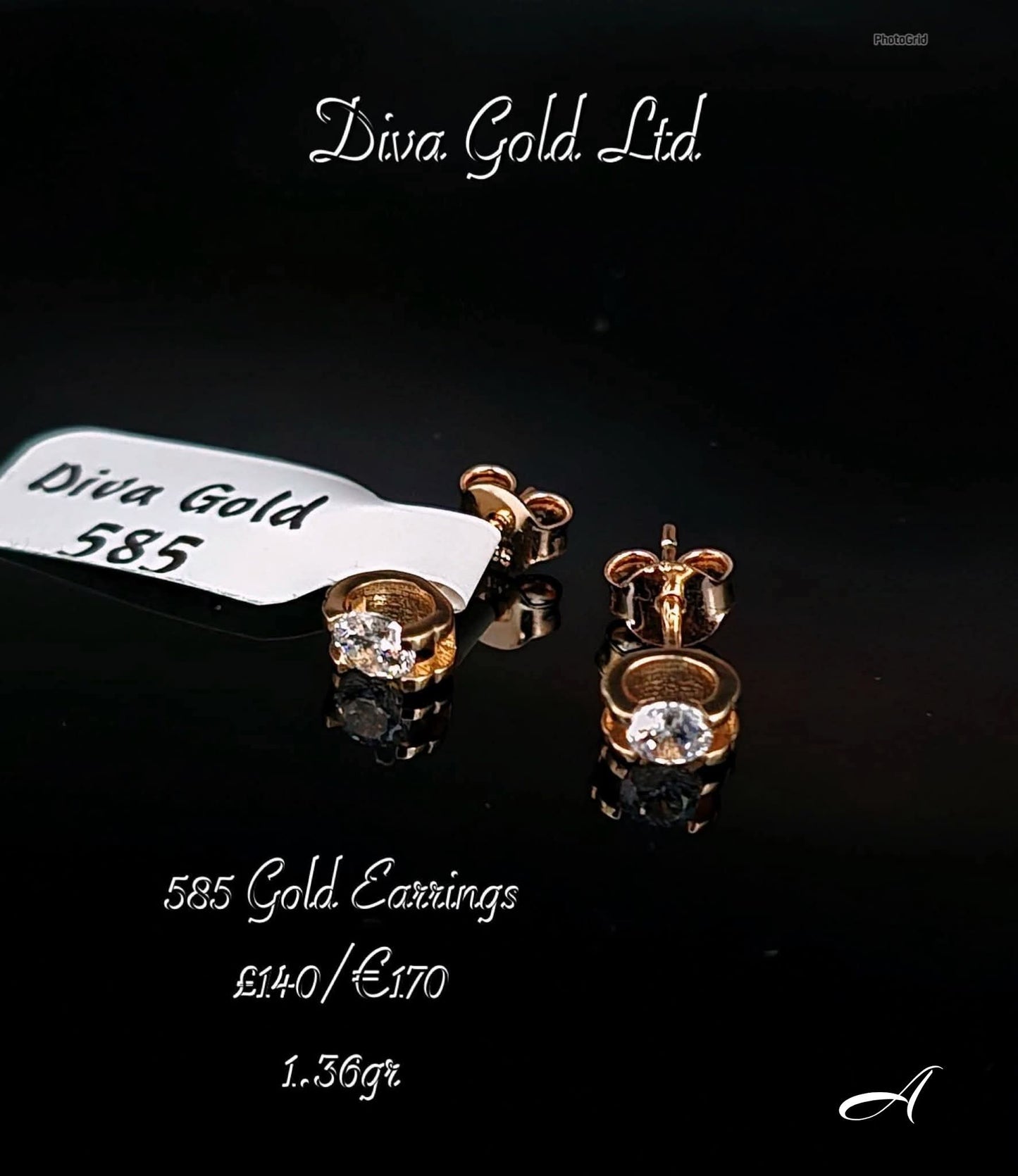 Gold 585 studs earrings with zircon stones