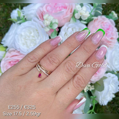 Gold ring white&pink zircon Size 17.5