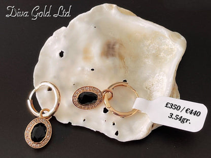 Gold 585 earrings with white & black zircon stones