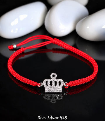 925 Sterling Crown Red Thread Bracelet