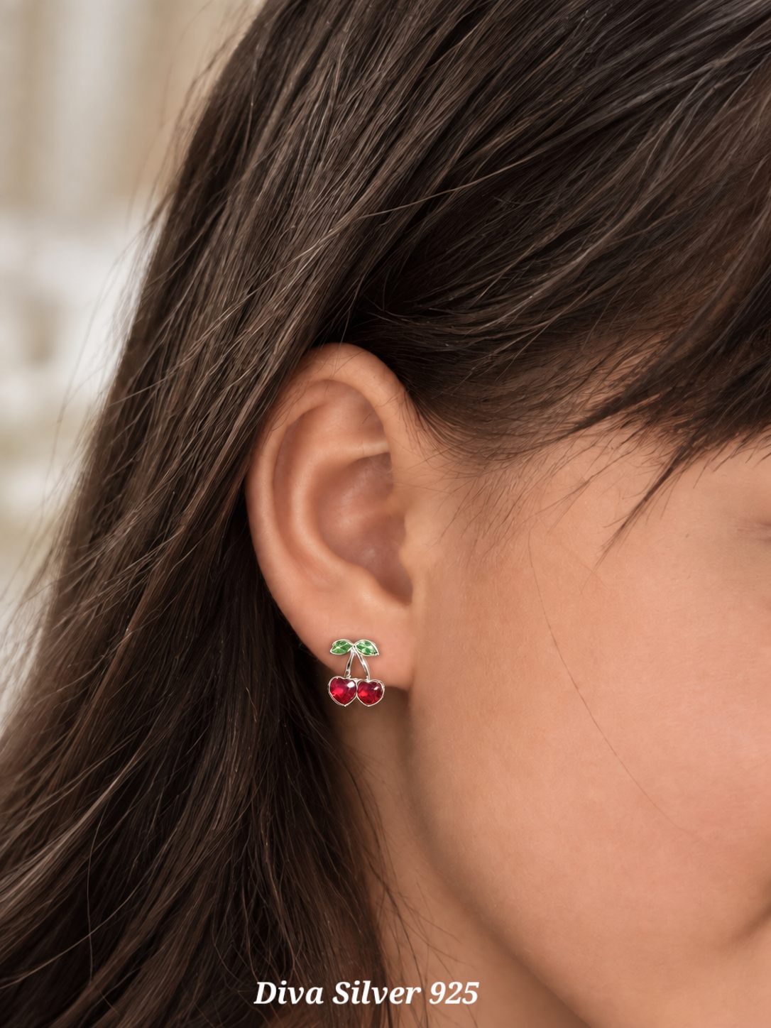 Sterling Silver Cherry Stud Earrings For Kids