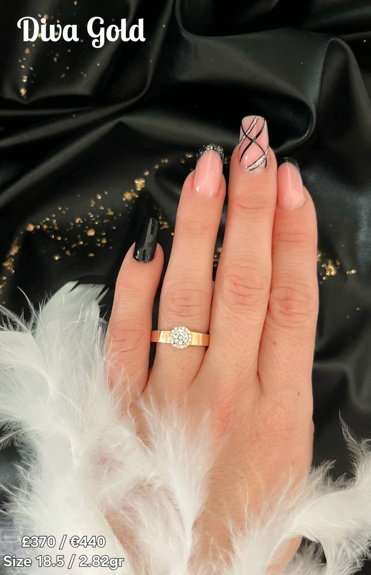Gold women ring with white zircon stones. Size 18.5