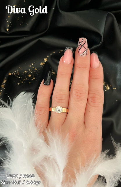 Gold women ring with white zircon stones. Size 18.5