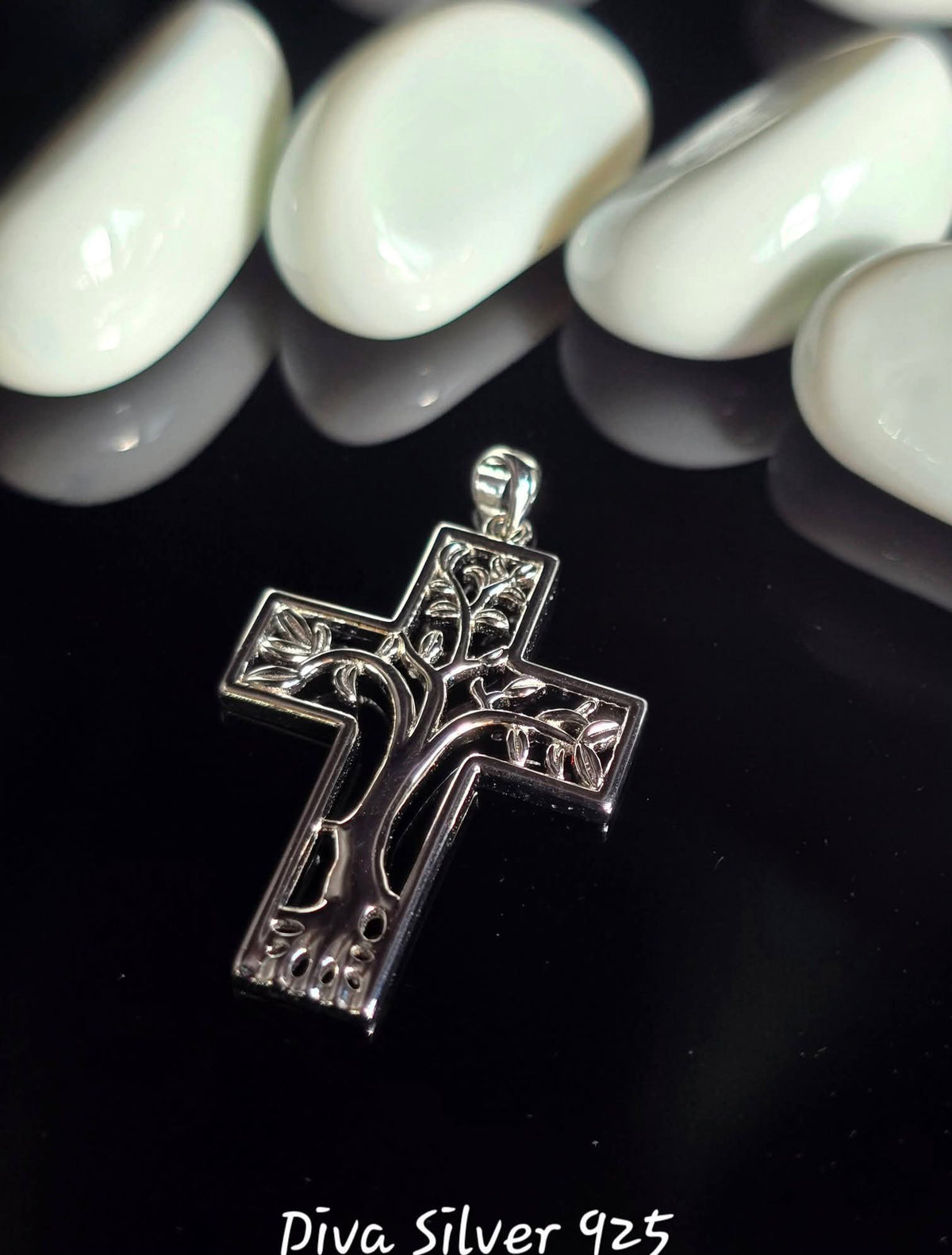 925 Sterling Family Tree Cross Pendant