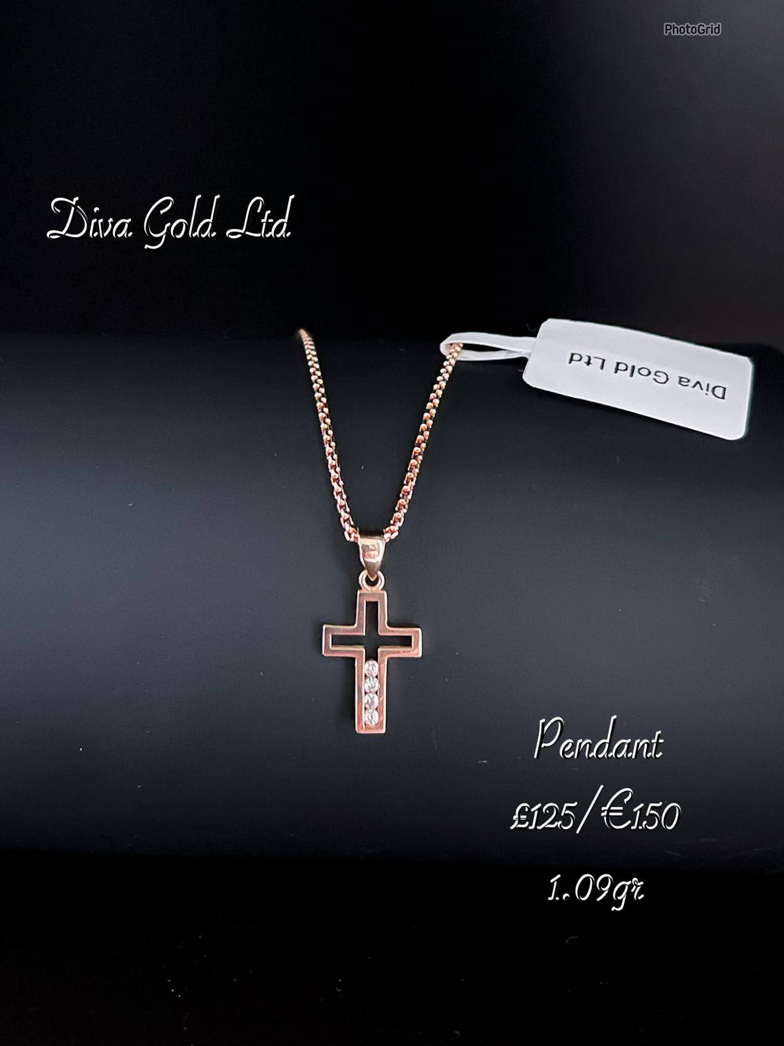 585 Gold cross with white zircon stones.