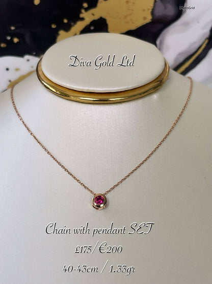 Gold Chain with pendant / pink zircon stone.  40-43cm