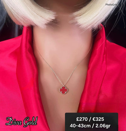 Gold Chain with red clover pendant. 40-43cm