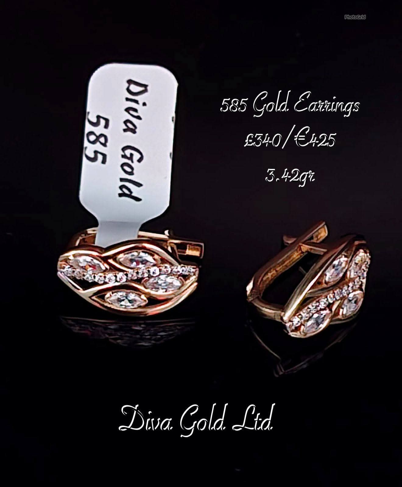 Gold 585 earrings with zircon stones