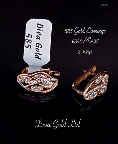 Gold 585 earrings with zircon stones