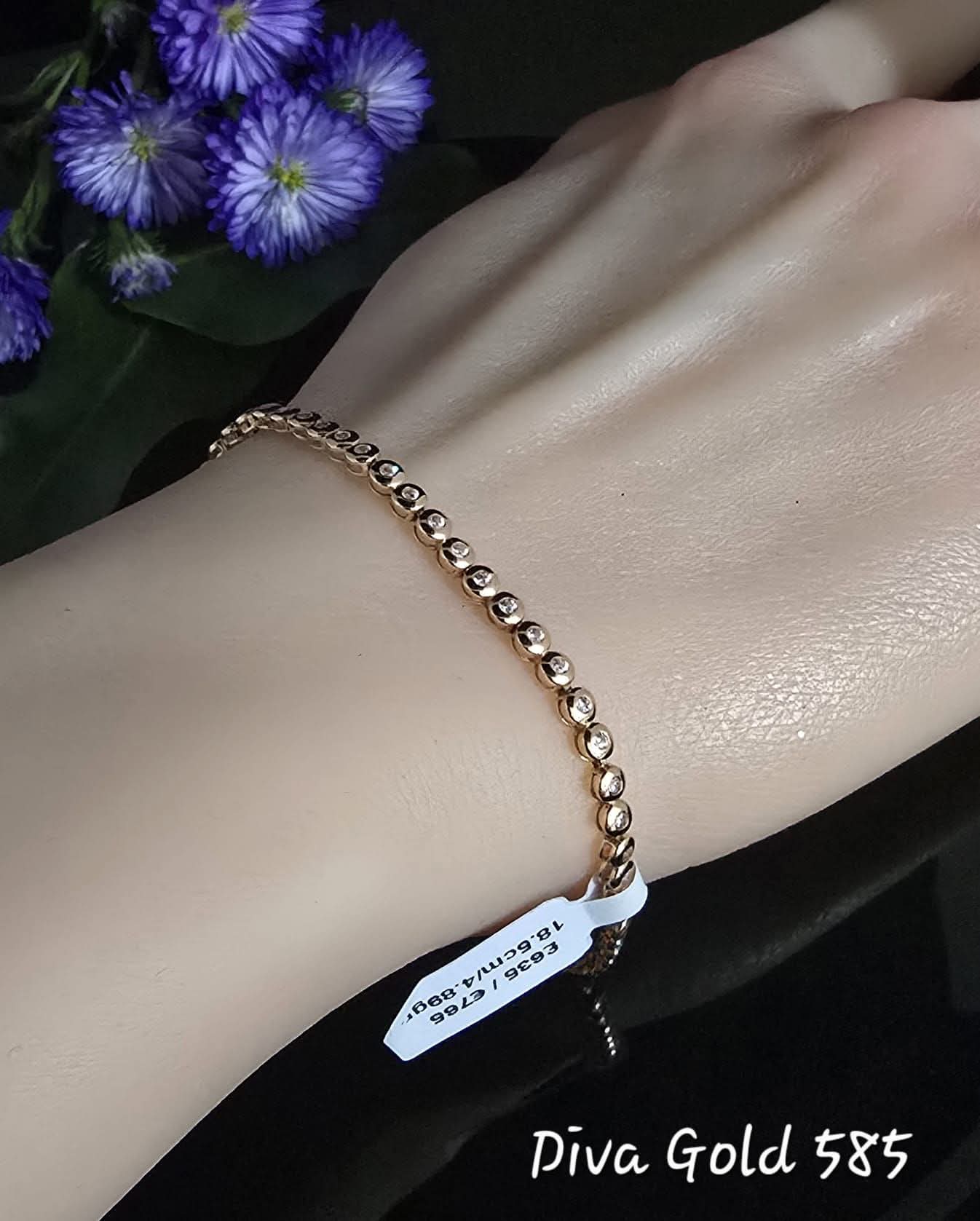18.5cm Gold bracelet 585 with white zircon stones