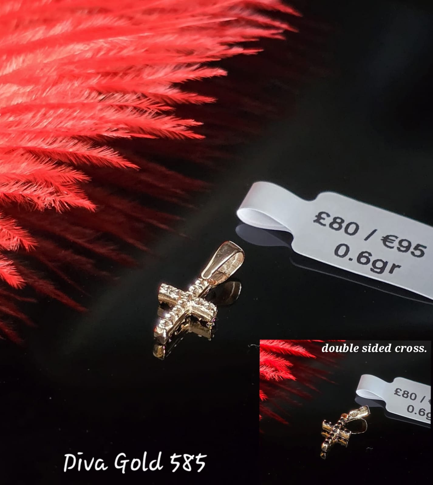 585 Gold double sided cross. 0.60gr