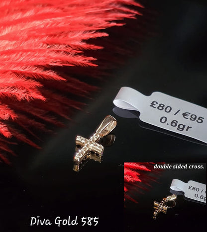 585 Gold double sided cross. 0.60gr