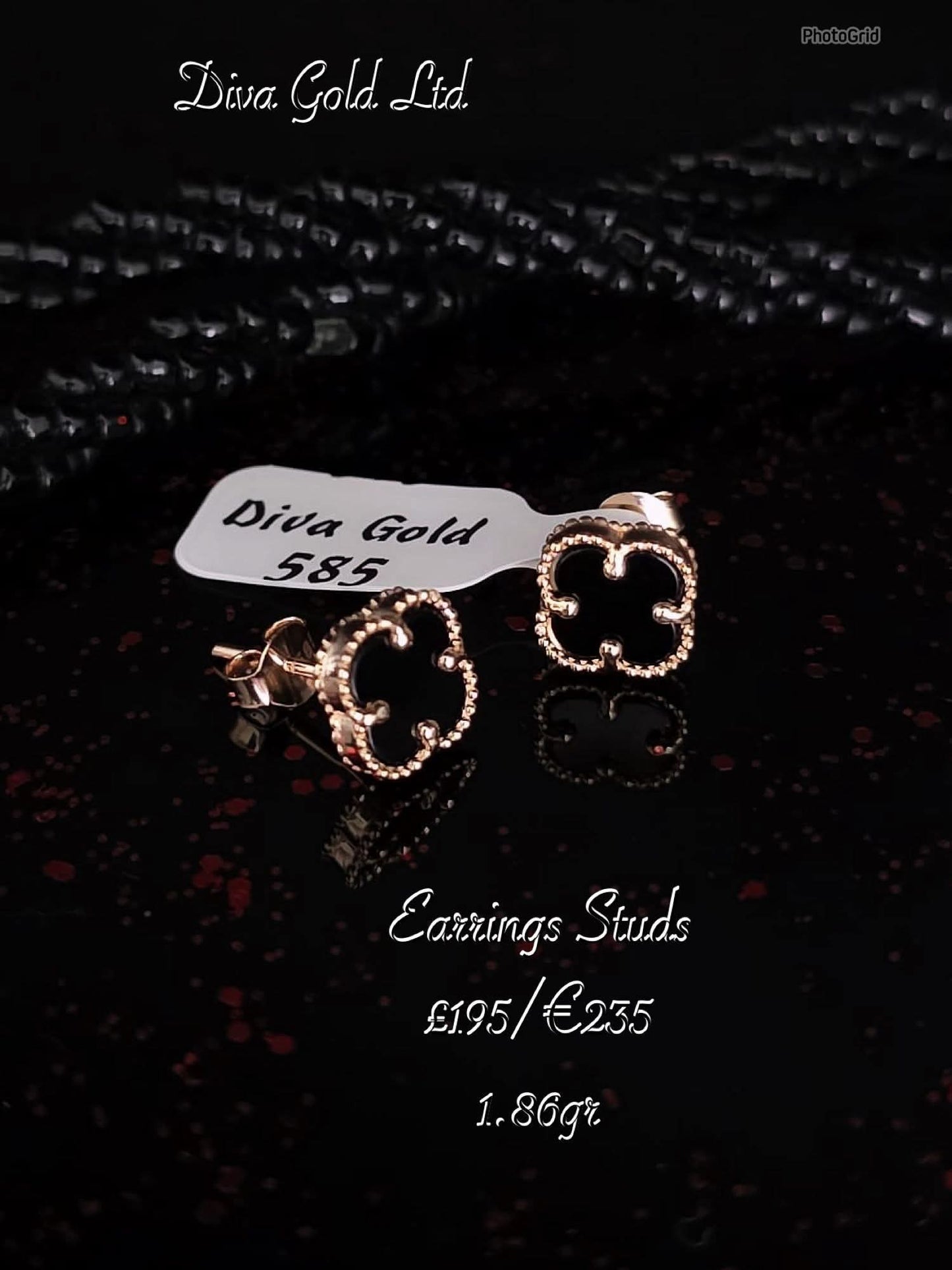 Gold 585 clover studs earrings