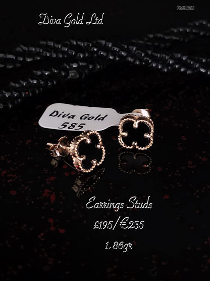 Gold 585 clover studs earrings