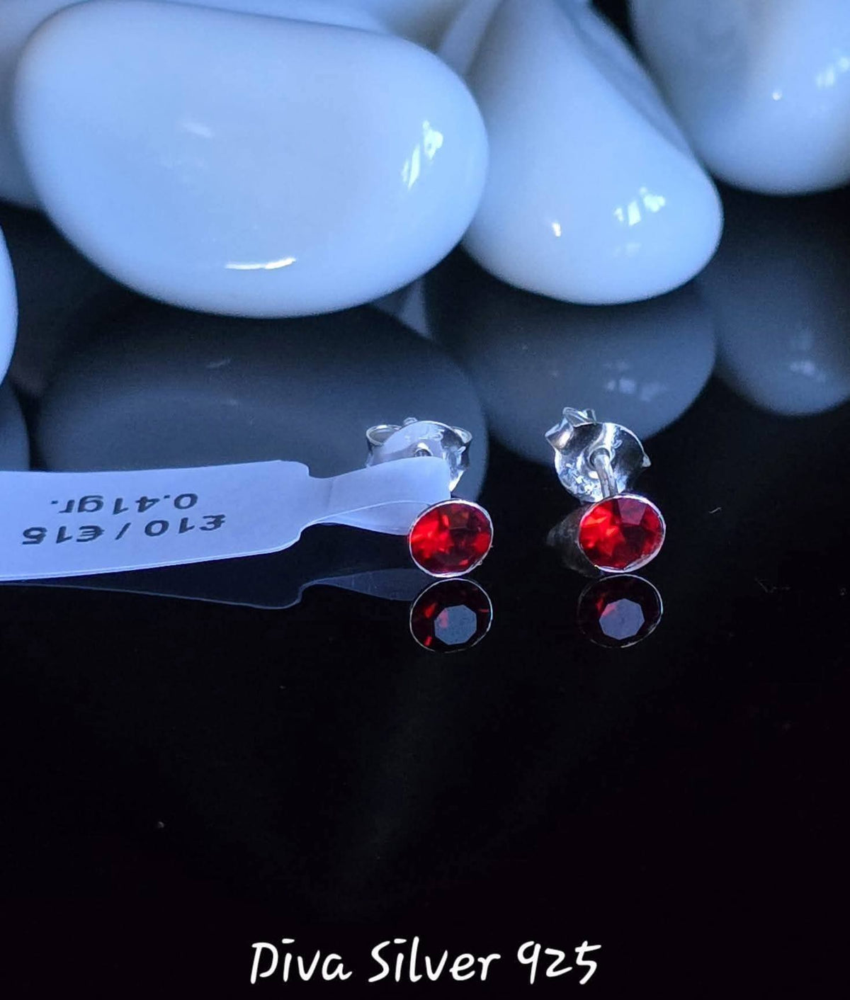 Sterling Silver Red Simple Stud Earrings