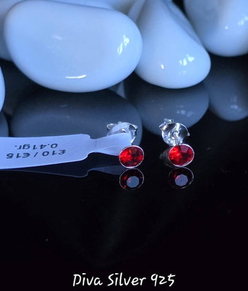 Sterling Silver Red Simple Stud Earrings