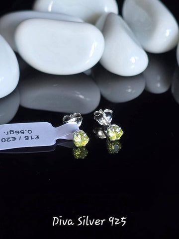Sterling Silver Simple Light Green Stud Earrings