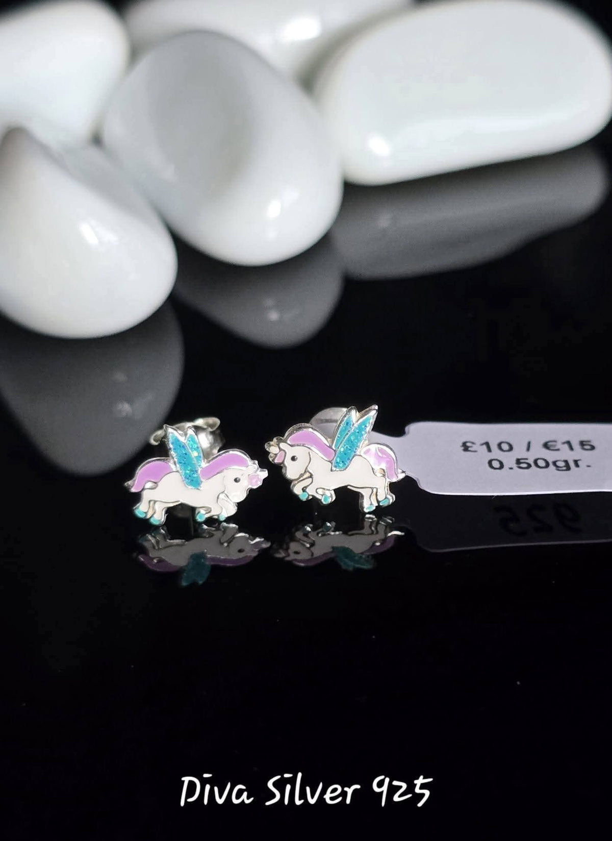 Sterling Silver Winged Unicorn Stud Earrings