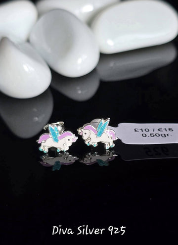 Sterling Silver Winged Unicorn Stud Earrings
