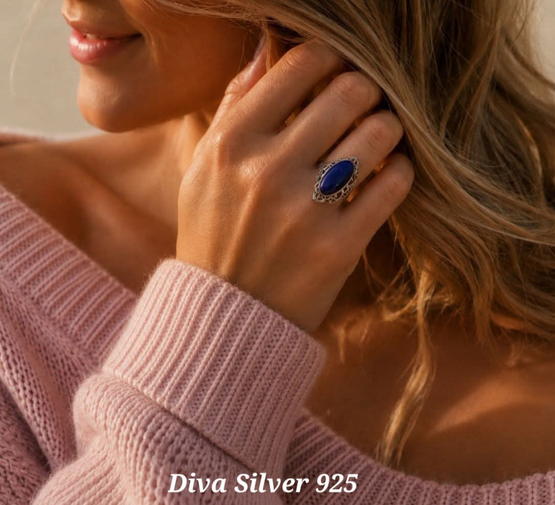 Sterling Silver Blue Round Ring