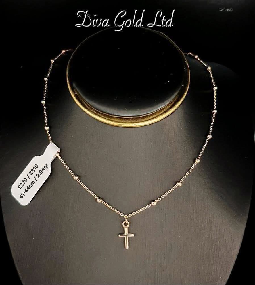 Gold Chain with cross pendant. 41-44cm