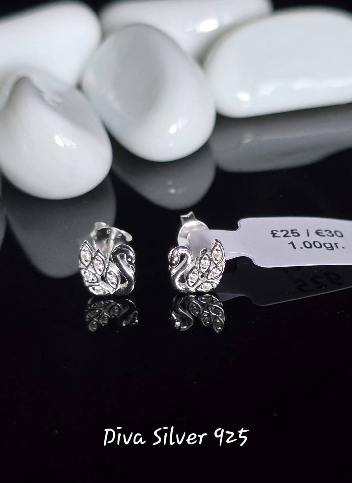 Sterling Silver Swan Stud Earrings